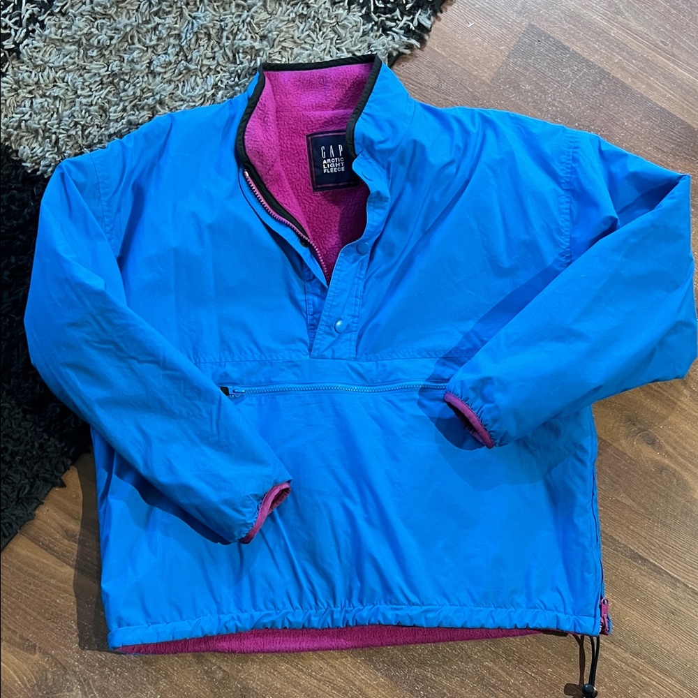 GAP Bright Blue Half-Zip Jacket with Pink Interior vintage